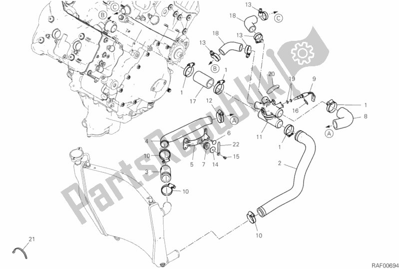 All parts for the Cooling Circuit of the Ducati Streetfighter V4 S Thailand 1103 2020